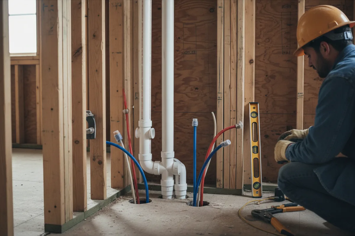 Drain and supply rough-in during Sump Pump Repair in Richardson